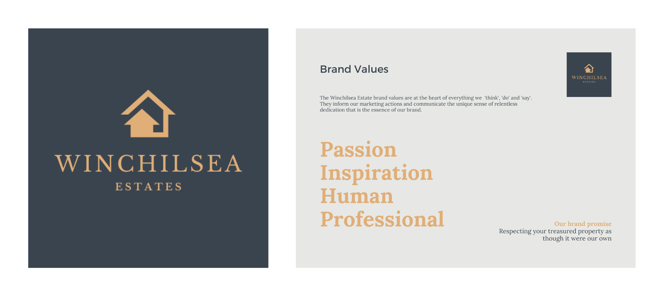 Winchilsea Estates logo and page from brand ID book